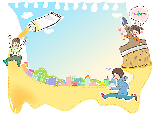 여자 어린이교육 교육 남자 어린이 백그라운드 일러스트 하늘 프레임 미술 사람 건물 세명 마을 물감 붓 어린이만 국내일러스트 AI파일 건축물 문화예술 미술도구 파일형식 벡터