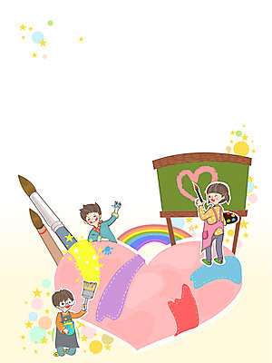 여자 어린이교육 교육 남자 어린이 컬러 백그라운드 무지개 일러스트 프레임 미술 사람 세명 컬러풀 칠판 하트 붓 어린이만 국내일러스트 AI파일 자연요소 모양 문화예술 파일형식 벡터