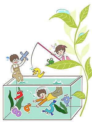 식물 기호 여자 어린이교육 교육 남자 어린이 백그라운드 일러스트 낚시 나뭇잎 프레임 사람 세명 숫자 수학 어항 유리관 어린이만 국내일러스트 AI파일 문자 잎 교과목 레저 실험기구 파일형식 벡터