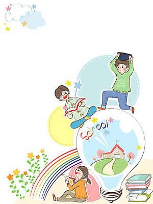 구름 여자 어린이교육 교육 남자 별 어린이 백그라운드 무지개 일러스트 전구 학교 아이디어 프레임 사람 책 세명 어린이만 국내일러스트 AI파일 자연요소 컨셉 파일형식 벡터