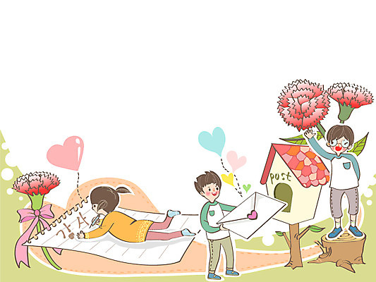 여자 어린이교육 교육 기념일 남자 어린이 백그라운드 일러스트 프레임 사람 세명 우체통 하트 어버이날 편지 스승의날 카네이션 감사 어린이만 국내일러스트 AI파일 모양 꽃 감정 이벤트 파일형식 벡터