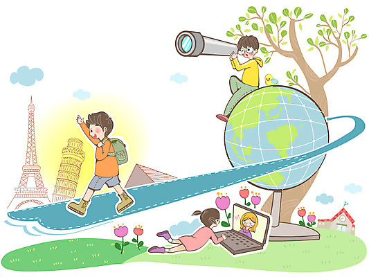 나무 식물 구름 여자 어린이교육 교육 남자 꽃 지구 어린이 해외여행 여행 백그라운드 일러스트 학교 사람 잔디 세명 노트북 글로벌 망원경 관찰 영상통화 어린이만 국내일러스트 AI파일 자연요소 해외 모션 전자제품 통화 파일형식 벡터