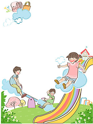 나무 식물 구름 여자 어린이교육 교육 남자 어린이 백그라운드 일러스트 놀이 프레임 사람 잔디 세명 미끄럼틀 놀이터 시소 어린이만 국내일러스트 AI파일 자연요소 놀이기구 파일형식 벡터