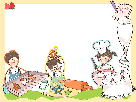 여자 어린이교육 교육 남자 어린이 음식 백그라운드 일러스트 프레임 요리 사람 세명 쿠키 제과제빵 케이크 반죽 어린이만 국내일러스트 AI파일 디저트 파일형식 벡터