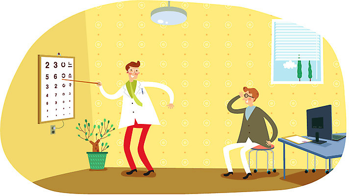 남자 일러스트 건강 병원 사람 성인 두명 치료 의사 도움 보호 시력 안과 신체검사 남자만 성인남자만 성인만 국내일러스트 AI파일 컨셉 의학 의료진 검사_조사 파일형식 벡터