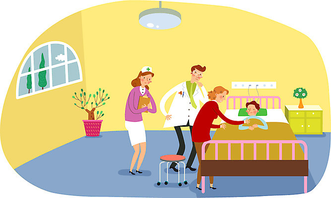 여자 남자 어린이 일러스트 건강 병원 사람 여러명 성인 치료 환자 간호사 의사 침대 도움 보호 간호 입원실 국내일러스트 AI파일 가구 다수 컨셉 의학 의료진 입원 파일형식 벡터