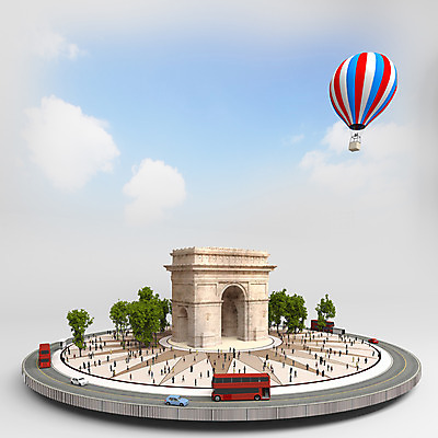 PSD 구름 편집 편집이미지 여행 자동차 하늘 버스 사람 여러명 관광지 3D 여행객 프랑스 열기구 광장 개선문 편집3D 자연요소 유럽 육상교통 다수 항공교통 대중교통 디지털합성 파일형식