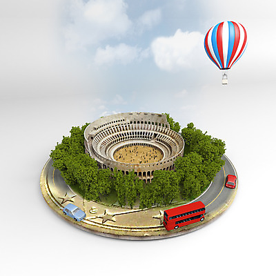 PSD 나무 구름 편집 편집이미지 여행 자동차 하늘 버스 사람 여러명 관광지 3D 여행객 이탈리아 열기구 콜로세움 편집3D 자연요소 식물 유럽 육상교통 다수 항공교통 대중교통 로마 디지털합성 파일형식