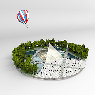 PSD 편집 편집이미지 여행 사람 여러명 관광지 3D 여행객 프랑스 열기구 루브르박물관 편집3D 유럽 다수 항공교통 디지털합성 박물관 파일형식