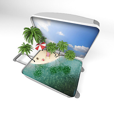 PSD 나무 구름 편집 편집이미지 바다 여행 하늘 열대 사람없음 여름 3D 여행가방 파라솔 비치볼 휴양지 수트케이스 야외의자 편집3D 자연요소 식물 계절 의자 가방 공 바캉스용품 장소 디지털합성 파일형식