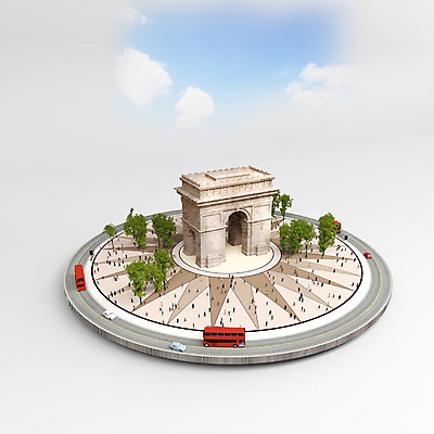 PSD 나무 구름 편집 편집이미지 여행 자동차 하늘 버스 사람 여러명 관광지 3D 여행객 프랑스 광장 개선문 이층버스 편집3D 자연요소 식물 유럽 육상교통 다수 대중교통 디지털합성 파일형식