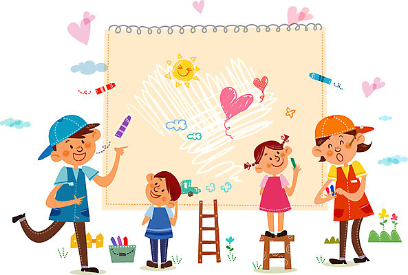 주간 여자 남자 행복 어린이 일러스트 사다리 프레임 함께함 미술 사람 여러명 성인 야외 봉사 도움 자원봉사자 스케치북 그림 크레파스 국내일러스트 AI파일 자연요소 감정 다수 컨셉 문화예술 학용품 도구 파일형식 벡터