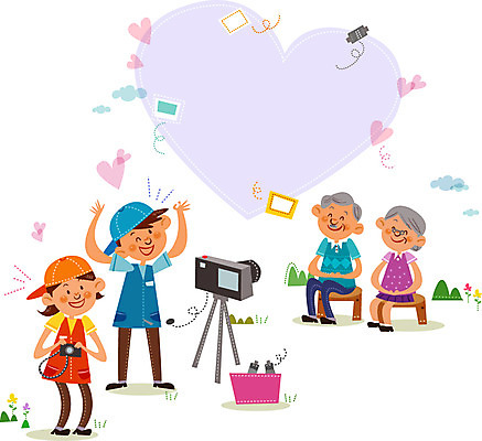 주간 여자 노년 남자 행복 일러스트 프레임 함께함 사람 여러명 성인 야외 카메라 하트 봉사 도움 자원봉사자 앨범 필름 기념사진 노인만 성인만 국내일러스트 AI파일 자연요소 모양 감정 다수 컨셉 전자제품 파일형식 벡터