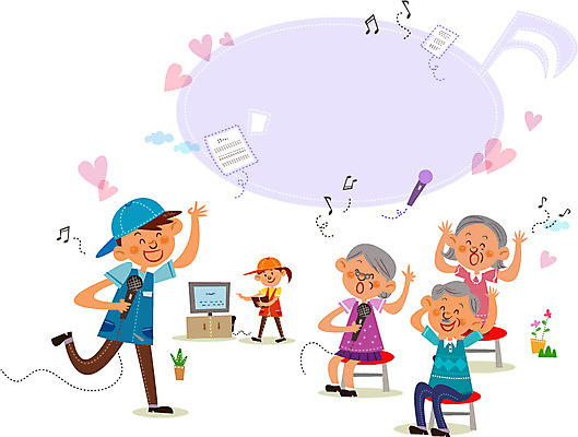 여자 노년 남자 행복 음악 일러스트 노래 프레임 함께함 사람 여러명 성인 하트 봉사 도움 자원봉사자 마이크 노인만 성인만 국내일러스트 AI파일 모양 감정 음향기기 다수 컨셉 문화예술 파일형식 벡터