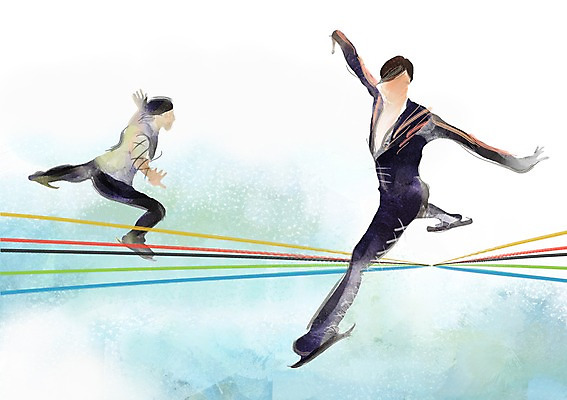 전신 PSD 계절 남자 겨울 일러스트 겨울스포츠 동계올림픽 사람 두명 자신감 피겨스케이팅 싱글 열정 남자만 국내일러스트 감정 스포츠 올림픽 스케이팅 파일형식
