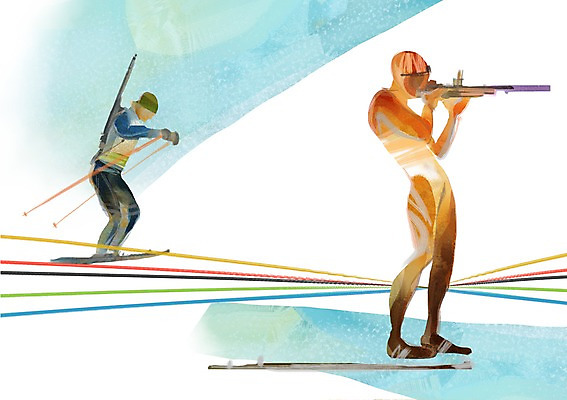 전신 PSD 계절 남자 겨울 일러스트 스키 겨울스포츠 동계올림픽 서기 사람 두명 총 자신감 열정 바이애슬론 남자만 국내일러스트 감정 무기 스포츠 올림픽 모션 파일형식