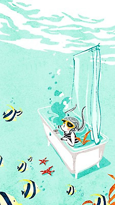 PSD 여자 어린이 바다 일러스트 상상 불가사리 욕조 어류 한명 사람 앉기 소녀 상반신 커튼 여자만 여자한명만 어린이만 소녀만 소녀한명만 국내일러스트 1 모션 극피동물 수중동물 파일형식