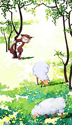 주간 전신 PSD 나무 남자 어린이 일러스트 한명 사람 야외 양 풀 숲 늑대 숨기 인형탈 남자한명만 어린이만 국내일러스트 자연요소 식물 1 포유류 모션 탈 남자만 파일형식