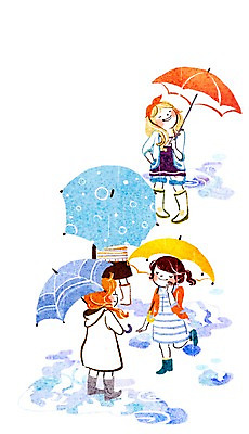 전신 PSD 여자 어린이 다수 일러스트 우산 서기 들기 사람 소녀 여러명 비 여자만 어린이만 소녀만 국내일러스트 자연요소 모션 날씨 파일형식