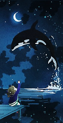 전신 PSD 동물 한마리 여자 별 어린이 바다 일러스트 밤하늘 하늘 한명 사람 앉기 야외 손들기 항구 달 야간 돌고래 여자만 여자한명만 어린이만 소녀만 소녀한명만 국내일러스트 자연요소 1 포유류 교통시설 모션 수중동물 파일형식