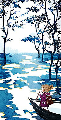 주간 전신 PSD 여자 어린이 일러스트 한명 서기 사람 소녀 야외 강 물가 숲속 노 선박 여자만 여자한명만 어린이만 소녀만 소녀한명만 국내일러스트 자연요소 1 수상교통 모션 풍경 숲 파일형식