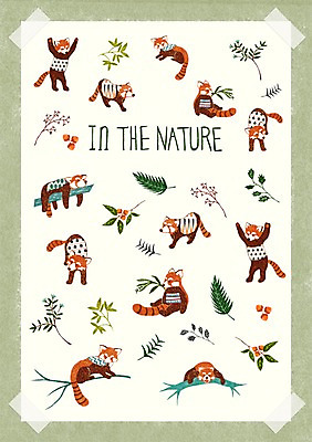 PSD 나무 식물 동물 꽃 포즈 백그라운드 스티커 잎 패턴 일러스트 북유럽 북유럽스타일 종류 사람없음 풀 판다 도토리 레서판다 아기자기 국내일러스트 유럽 컨셉 무늬 곰 포유류 견과류 스타일 파일형식