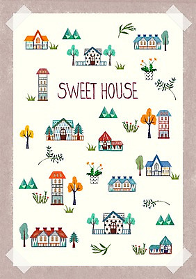 PSD 나무 식물 꽃 백그라운드 스티커 잎 패턴 일러스트 산 주택 북유럽 북유럽스타일 종류 사람없음 건물 풀 아기자기 국내일러스트 건축물 유럽 컨셉 무늬 스타일 파일형식