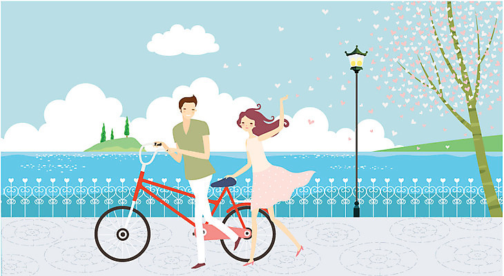 주간 나무 구름 커플 여자 남자 가로등 데이트 일러스트 자연 휴식 사람 동양인 성인 야외 두명 여름 자전거 산책 로맨틱 강가 자전거길 가교 성인만 국내일러스트 AI파일 자연요소 식물 건축물 계절 공공시설 길 컨셉 관계 인종 강 바이크 생태계 파일형식 벡터