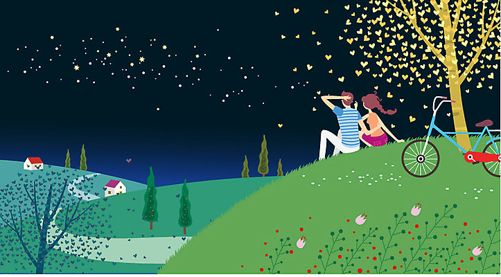 나무 커플 여자 남자 별 데이트 일러스트 밤하늘 휴식 사람 동양인 성인 야외 두명 여름 자전거 산책 로맨틱 야간 자전거길 성인만 국내일러스트 AI파일 자연요소 식물 계절 길 컨셉 관계 하늘 인종 바이크 파일형식 벡터