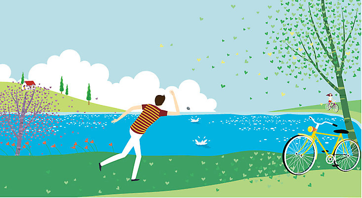 주간 나무 구름 여자 남자 일러스트 자연 휴식 사람 동양인 성인 야외 두명 여름 운동 자전거 산책 강가 자전거길 성인만 국내일러스트 AI파일 자연요소 식물 계절 길 컨셉 건강 인종 강 바이크 생태계 파일형식 벡터