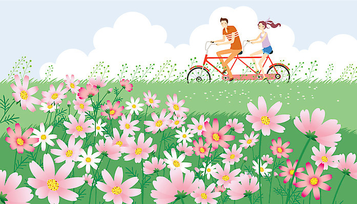 주간 구름 커플 여자 남자 데이트 일러스트 자연 휴식 사람 동양인 성인 야외 두명 운동 자전거 산책 로맨틱 가을 코스모스 자전거길 성인만 국내일러스트 AI파일 자연요소 계절 꽃 길 컨셉 관계 건강 인종 바이크 생태계 파일형식 벡터