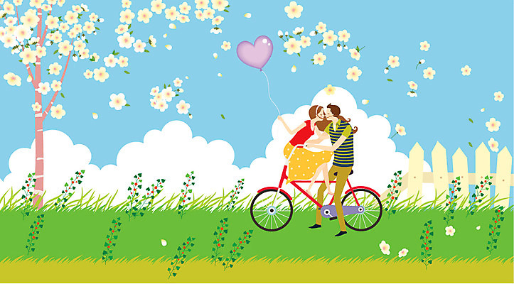 주간 나무 구름 커플 여자 남자 꽃 데이트 일러스트 휴식 키스 사랑 사람 동양인 야외 자전거 봄 산책 로맨틱 벚꽃 하트 풍선 자전거길 국내일러스트 AI파일 자연요소 모양 식물 계절 감정 길 컨셉 관계 인종 바이크 애정표현 파일형식 벡터
