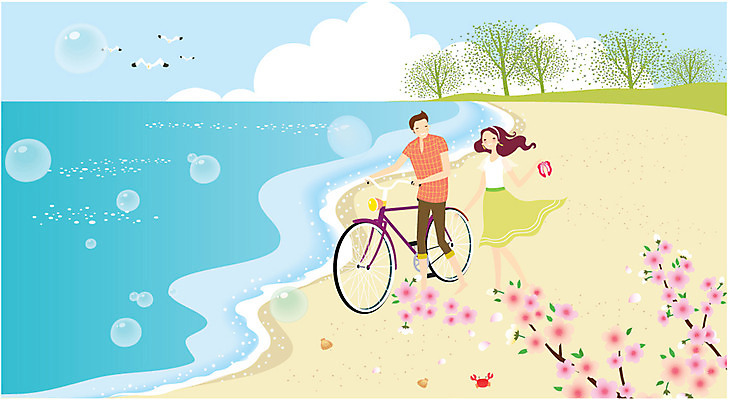 주간 나무 식물 커플 여자 남자 꽃 바다 데이트 일러스트 자연 조개 휴식 사람 동양인 성인 해변 야외 두명 여름 자전거 산책 로맨틱 게 자전거길 성인만 국내일러스트 AI파일 자연요소 계절 길 컨셉 관계 어패류 갑각류 인종 바이크 생태계 파일형식 벡터