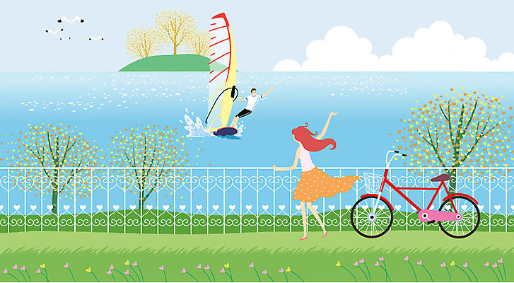 주간 나무 구름 커플 여자 남자 일러스트 자연 휴식 사람 동양인 성인 야외 두명 물 여름 울타리 강 자전거 산책 로맨틱 윈드서핑 자전거길 성인만 국내일러스트 AI파일 자연요소 식물 계절 길 컨셉 관계 인종 담장 바이크 수상스포츠 생태계 파일형식 벡터