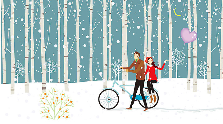 나무 커플 여자 남자 겨울 데이트 일러스트 자연 휴식 사람 동양인 야외 두명 자전거 산책 로맨틱 달 하트 눈 야간 숲속 풍선 자전거길 국내일러스트 AI파일 자연요소 모양 식물 계절 길 컨셉 관계 날씨 인종 바이크 숲 생태계 파일형식 벡터