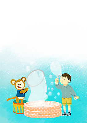 PSD 동물 남자 어린이 일러스트 놀이 함께함 한명 사람 원숭이 비눗방울 버블 소통 남자만 남자한명만 어린이만 소년만 소년한명만 국내일러스트 1 컨셉 포유류 파일형식