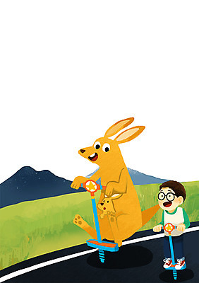 주간 PSD 동물 남자 도로 두마리 일러스트 놀이 함께함 한명 사람 야외 아기 캥거루 소통 스카이콩콩 남자만 남자한명만 아기만 남자아기만 남자아기한명만 국내일러스트 자연요소 1 길 컨셉 2 포유류 교통시설 파일형식