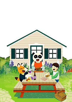 주간 PSD 동물 남자 어린이 음식 일러스트 탁자 주택 함께함 스테이크 한명 사람 야외 소풍 파티 바구니 정원 판다 여우 소통 남자만 남자한명만 어린이만 소년만 소년한명만 국내일러스트 자연요소 1 가구 컨셉 곰 포유류 서양음식 이벤트 건물 야외활동 파일형식