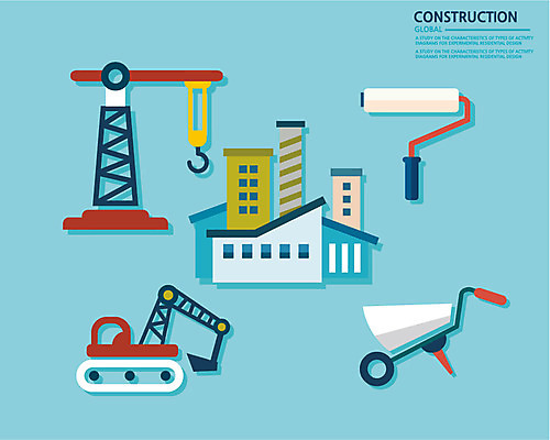 건축 백그라운드 일러스트 공장 공사 사람없음 수레 장비 플랫 포크레인 기중기 페인트붓 국내일러스트 AI파일 공업 건설업 카트 붓 중장비 파일형식 벡터