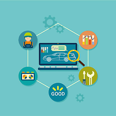 백그라운드 일러스트 자동차 돋보기 사람없음 그래픽 컴퓨터 모니터 공구 엔지니어 플랫 수리 분석 국내일러스트 AI파일 육상교통 컨셉 전자제품 도구 기술자 파일형식 벡터