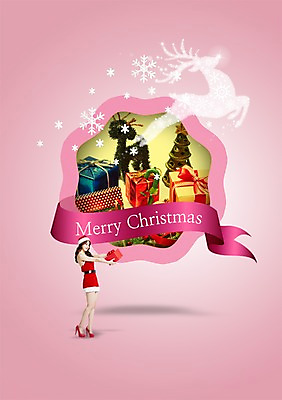 PSD 편집이미지 여자 크리스마스 산타모자 산타옷 사슴 선물 한명 사람 동양인 선물상자 상자 산타클로스 라벨 한국인 루돌프 순록 여자만 여자한명만 이미지편집 모자_잡화 1 옷 기념일 포유류 프레임 인종 파일형식