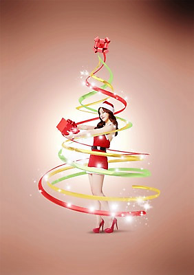 전신 PSD 편집이미지 여자 리본 크리스마스 산타모자 산타옷 선물 한명 서기 사람 동양인 성인 장식 선물상자 빛 상자 한국인 기본 여자만 여자한명만 성인여자만 성인만 이미지편집 모자_잡화 1 옷 기념일 모션 인종 파일형식