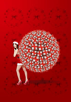 전신 PSD 편집이미지 여자 리본 컬러 크리스마스 산타모자 산타옷 선물 한명 서기 사람 동양인 성인 빨간색 선물상자 상자 한국인 여자만 여자한명만 성인여자만 성인만 이미지편집 모자_잡화 1 옷 기념일 모션 인종 파일형식