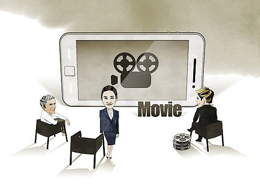 PSD 라이프스타일 여자 남자 백그라운드 일러스트 비즈니스 사람 성인 세명 스마트폰 비즈니스맨 비즈니스우먼 스마트 영화 성인만 국내일러스트 컨셉 문화예술 생활 핸드폰 스마트기기 직장인 파일형식