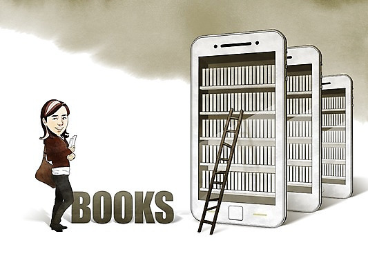 PSD 라이프스타일 여자 백그라운드 일러스트 사다리 책장 한명 사람 성인 책 스마트폰 스마트 서점 여자만 여자한명만 성인여자만 성인만 국내일러스트 1 가구 컨셉 생활 핸드폰 스마트기기 상점 도구 파일형식