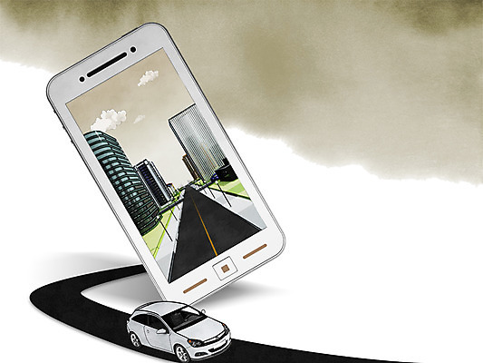 PSD 라이프스타일 길 백그라운드 일러스트 자동차 사람없음 스마트폰 스마트 길안내 네비게이션 국내일러스트 육상교통 컨셉 안내 생활 핸드폰 스마트기기 파일형식