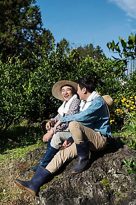 포토 JPG 주간 전신 남자 행복 아들 50대 가족 휴식 귤 한국 작업복 대화 미소 사람 앉기 성인 야외 두명 옆모습 30대 부모 제주도 농장 농사 기쁨 한국인 수확 자녀 체험 아빠 과수원 즐거움 밀짚모자 귀농 제주감귤 부자지간 성인남자만 국내포토 자연요소 모자_잡화 옷 감정 아시아 뷰포인트 중년 컨셉 농업 과일 관계 모션 표정 말하기 동양인 장년 특산물 남자만 성인만 파일형식