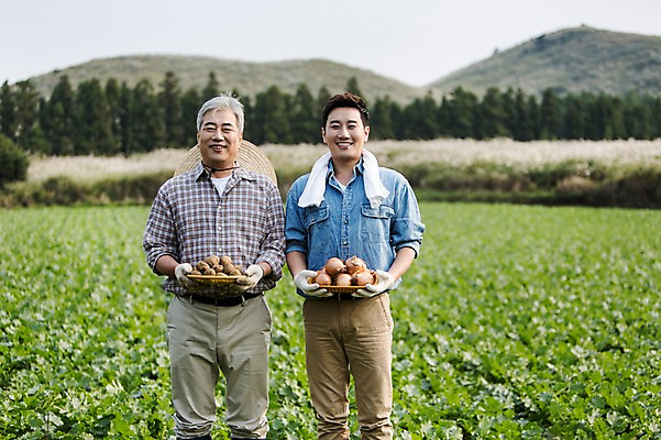 포토 JPG 주간 남자 행복 아들 50대 가족 양파 감자 한국 작업복 서기 미소 들기 사람 상반신 성인 야외 두명 앞모습 30대 부모 수건 제주도 바구니 새싹 농사 기쁨 한국인 자녀 체험 아빠 무 즐거움 밀짚모자 귀농 무밭 밭농사 부자지간 성인남자만 소상공인 국내포토 자연요소 식물 직업 모자_잡화 옷 감정 아시아 뷰포인트 중년 컨셉 밭 농업 채소 관계 모션 뿌리채소 표정 동양인 장년 경제 위생용품 상인 남자만 성인만 파일형식