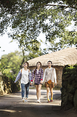 포토 JPG 주간 전신 나무 여자 여유 여행 고건축 한국 사람 20대 성인 야외 앞모습 세명 친구 청춘 제주도 걷기 손잡기 한국인 힐링 성읍민속촌 성인여자만 국내포토 자연요소 식물 건축물 감정 아시아 뷰포인트 컨셉 관계 모션 동양인 청년 민속촌 여자만 성인만 파일형식