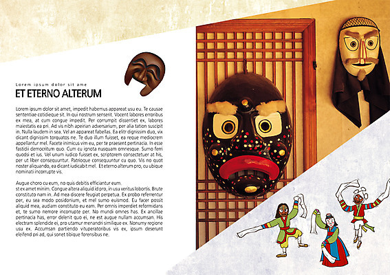 PSD 템플릿 편집 한국문화 한국전통 전통 표지디자인 북디자인 출판디자인 내지 전통문화 백그라운드 북커버 한국 사람 팜플렛 세명 춤 탈춤 전통무용 탈 하회탈 이미지템플릿 동양문화 아시아 문화 문화예술 가면 전통공연 파일형식